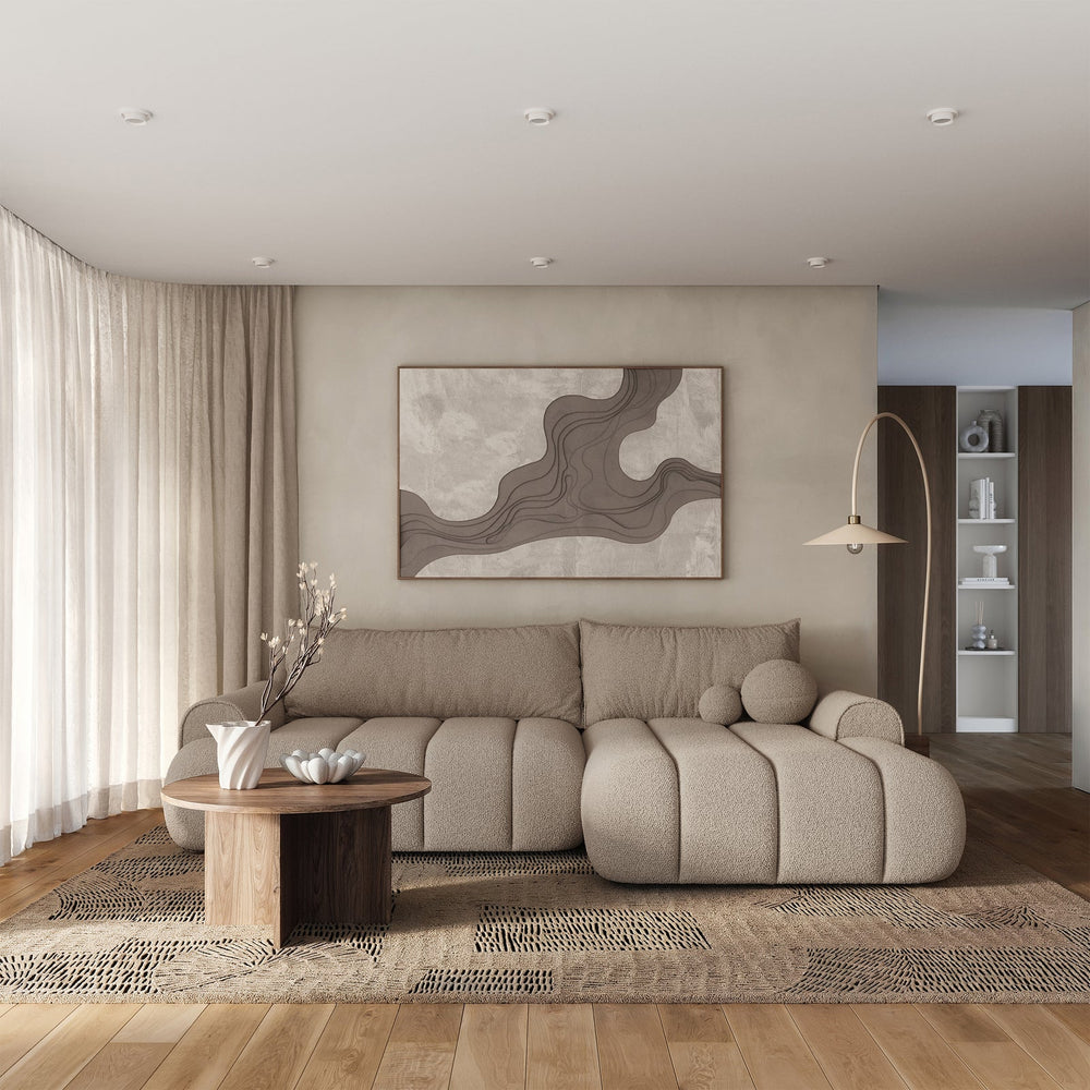 Kampinė sofa-lova ELIN, šviesiai smėlinė, dešinė