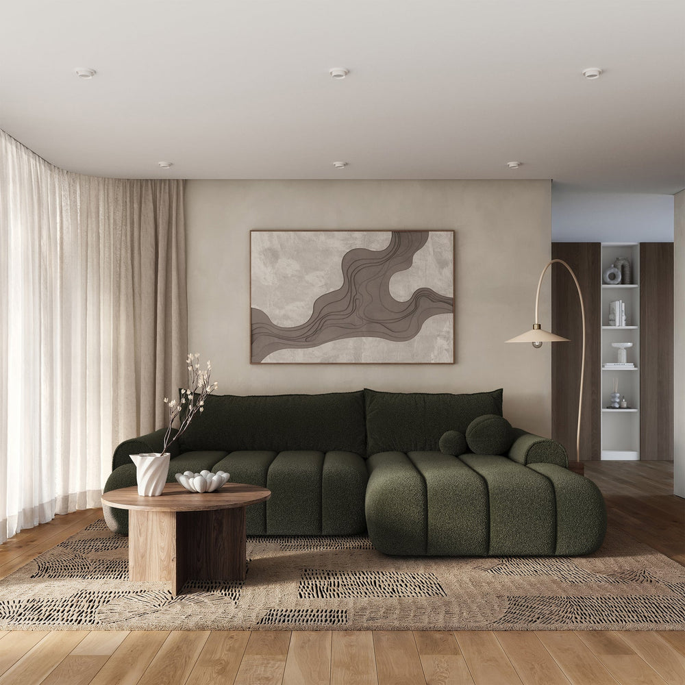 Kampinė sofa-lova ELIN, chaki, dešinė