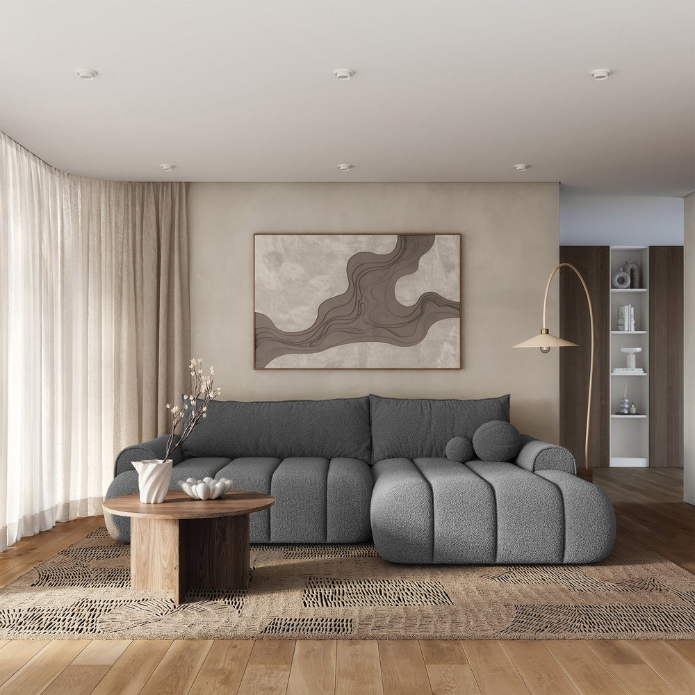 Kampinė sofa-lova ELIN, pilka buklė