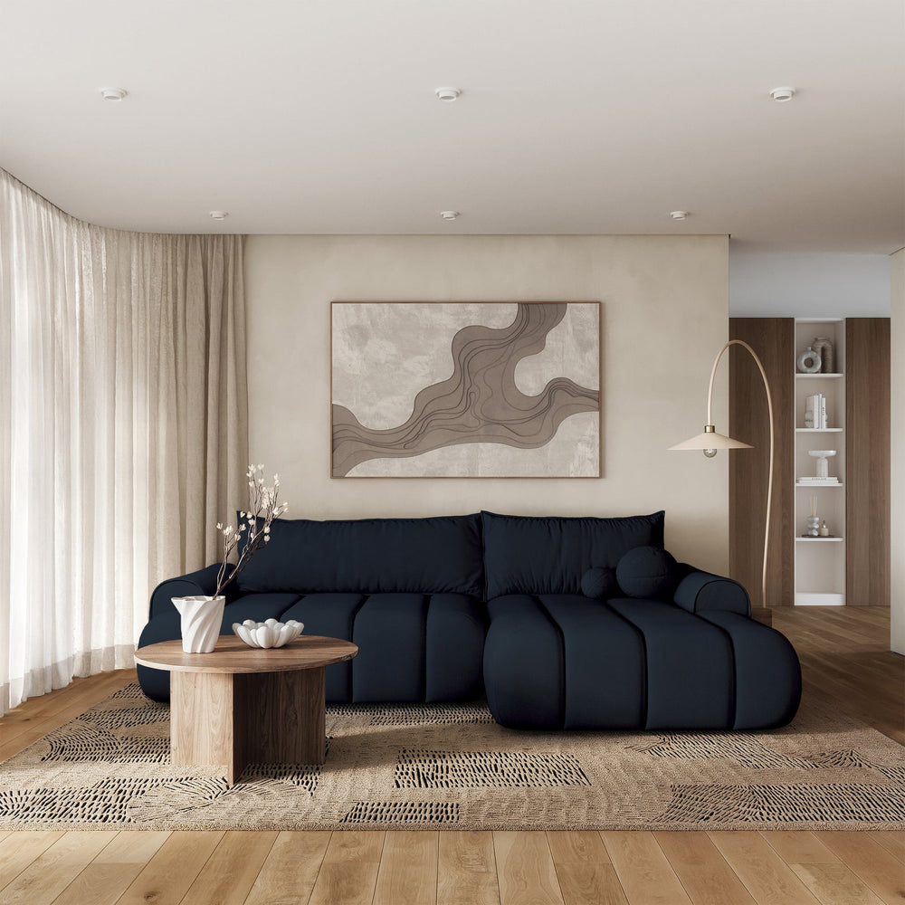 Kampinė sofa-lova ELIN, tamsiai mėlyna, dešinė