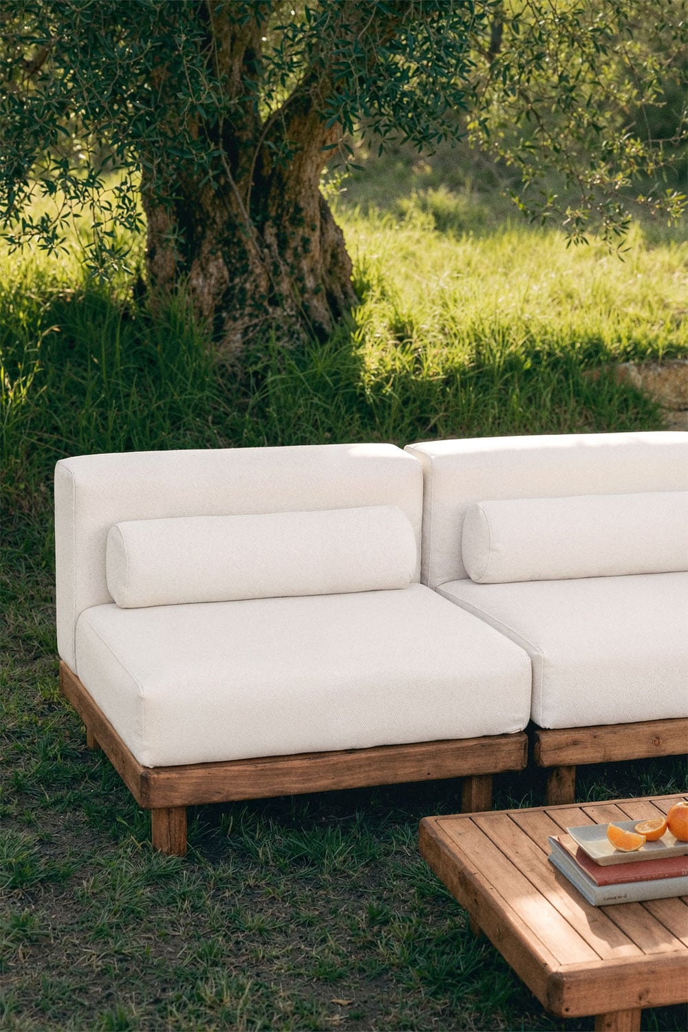 Dvivietė modulinė sofa KORKO su staliuku, akacija