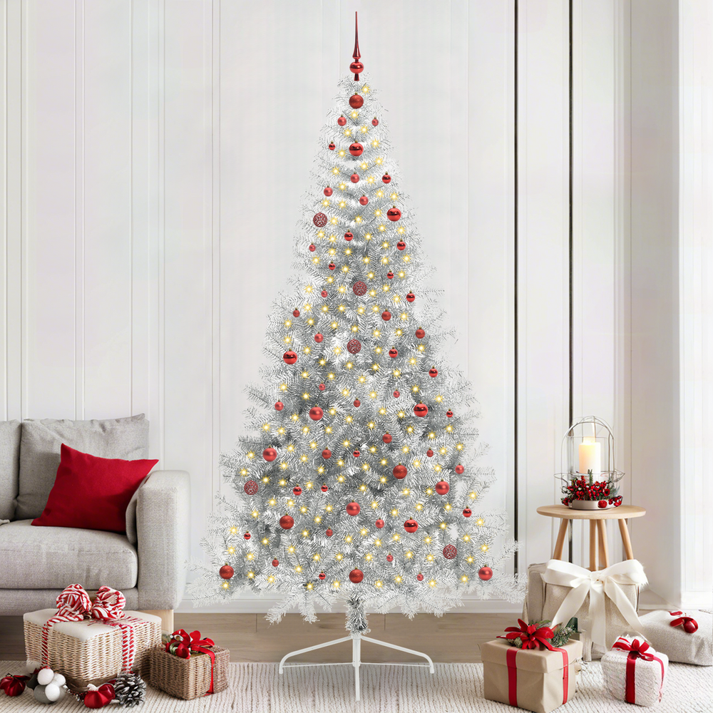 Artificial pre-lit Christmas tree POLAR STAR, Silver 240 cm.
