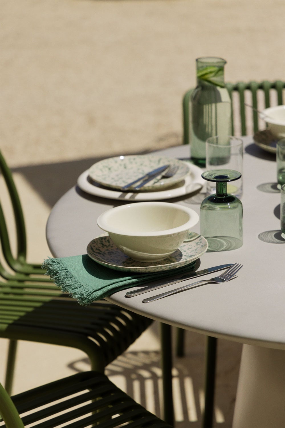 Outdoor table BETALO, round, sand grey