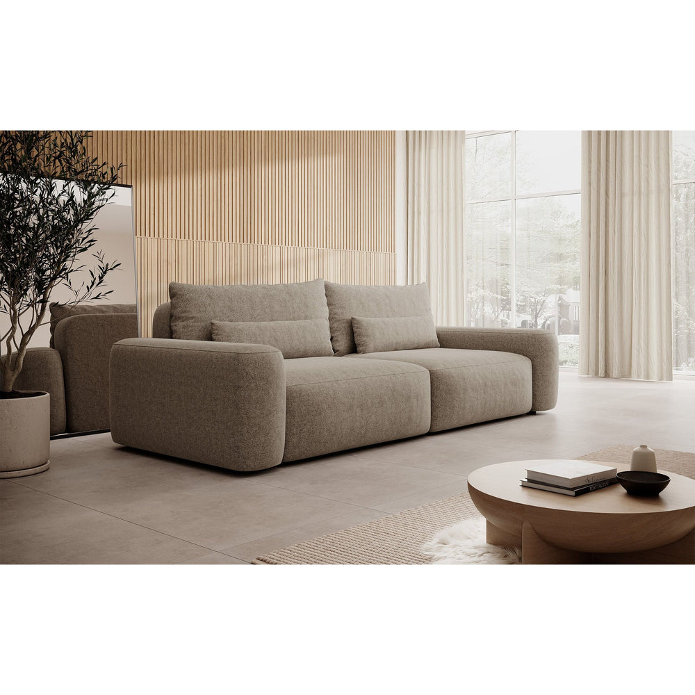 Sofa lova CARNA, šviesiai ruda spalva, boucle