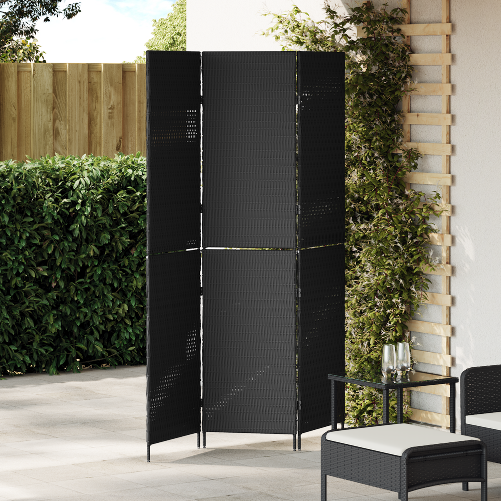 Room Divider 3 Panels Folding Black 146x180 cm Polyrattan
