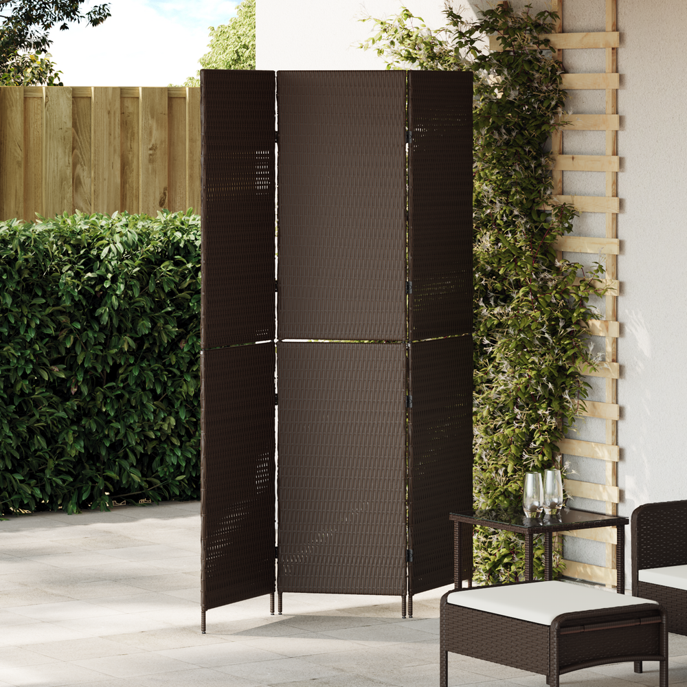 Room Divider 3 Panels Folding Brown 146x180 cm Poly Rattan