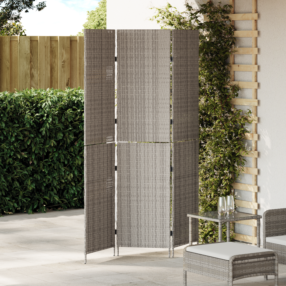 room divider 3-panel folding grey 147x180 cm poly rattan