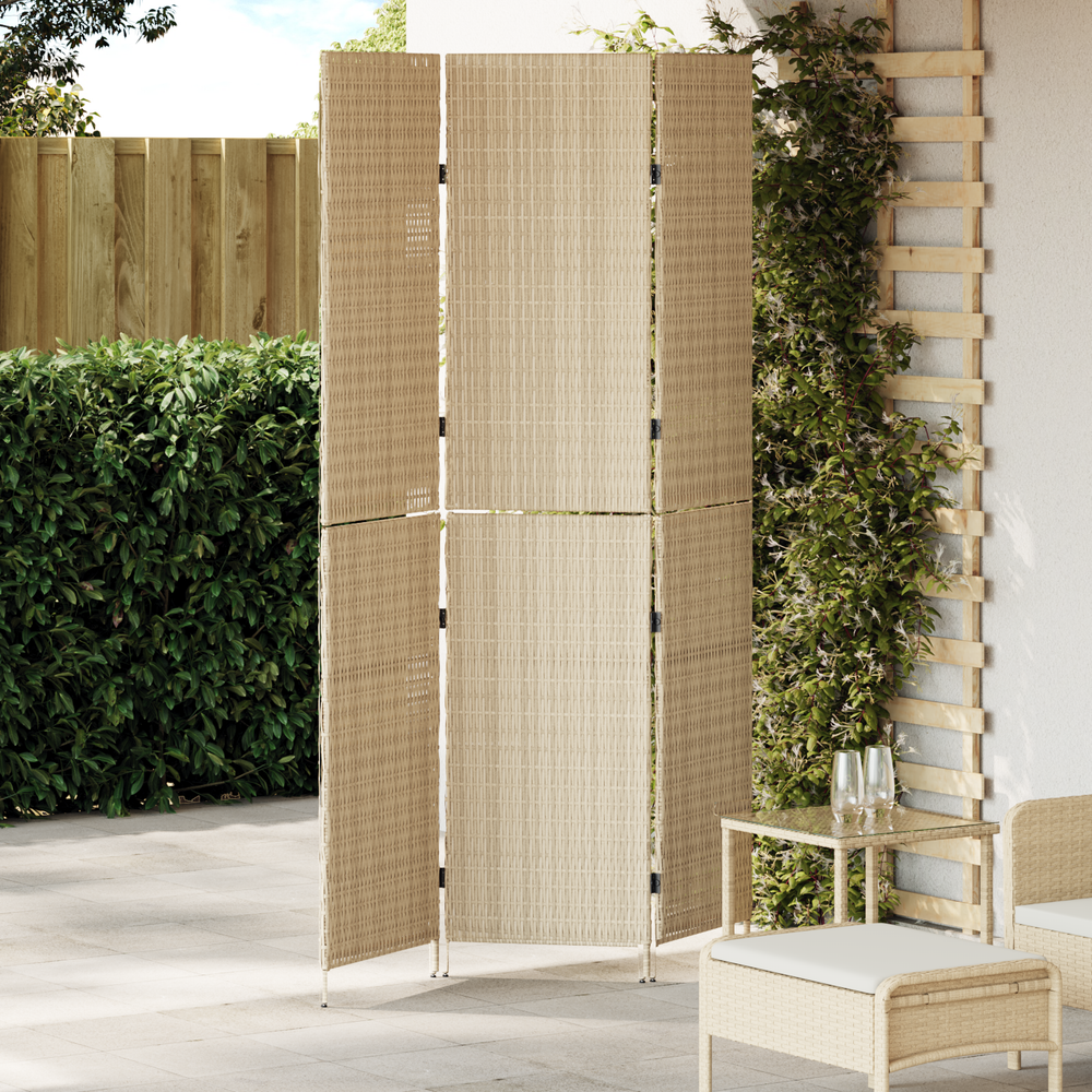 Room Divider 3-Panel Folding Beige 147x180 cm Poly Rattan