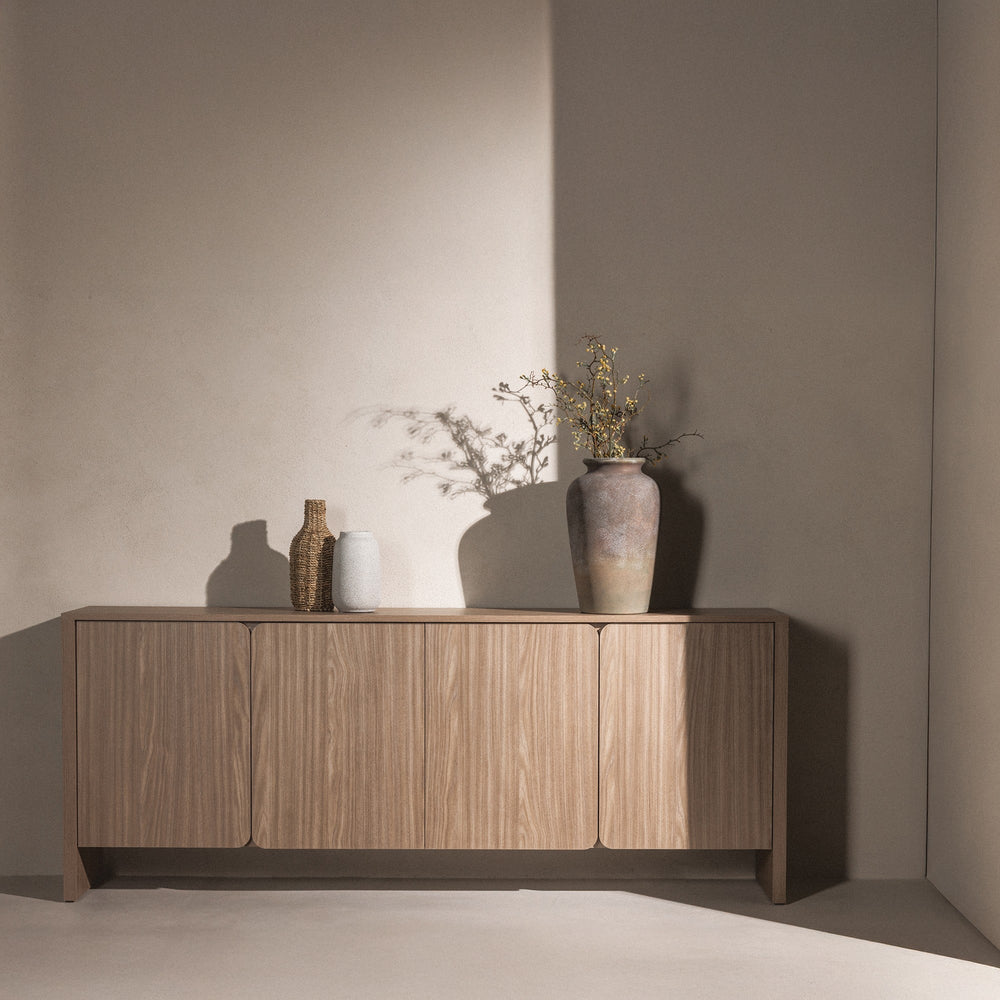NACREE Chest of Drawers, 4 Doors, Pearl Oak