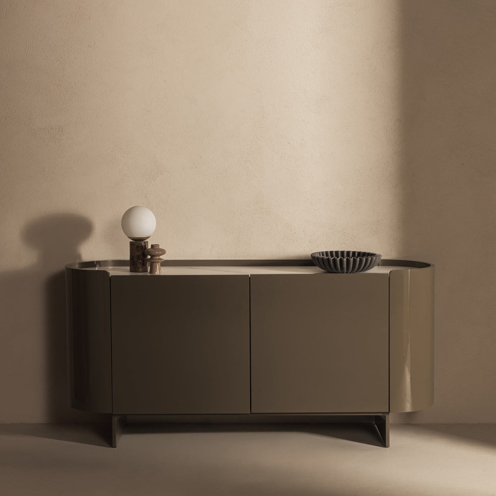 Chest of drawers NORVAL, oval, greenish grey, speckled