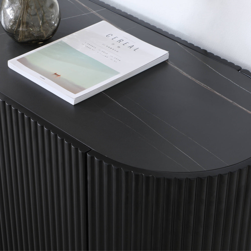 Chest of drawers TRILLE, sintered stone, grooved, black