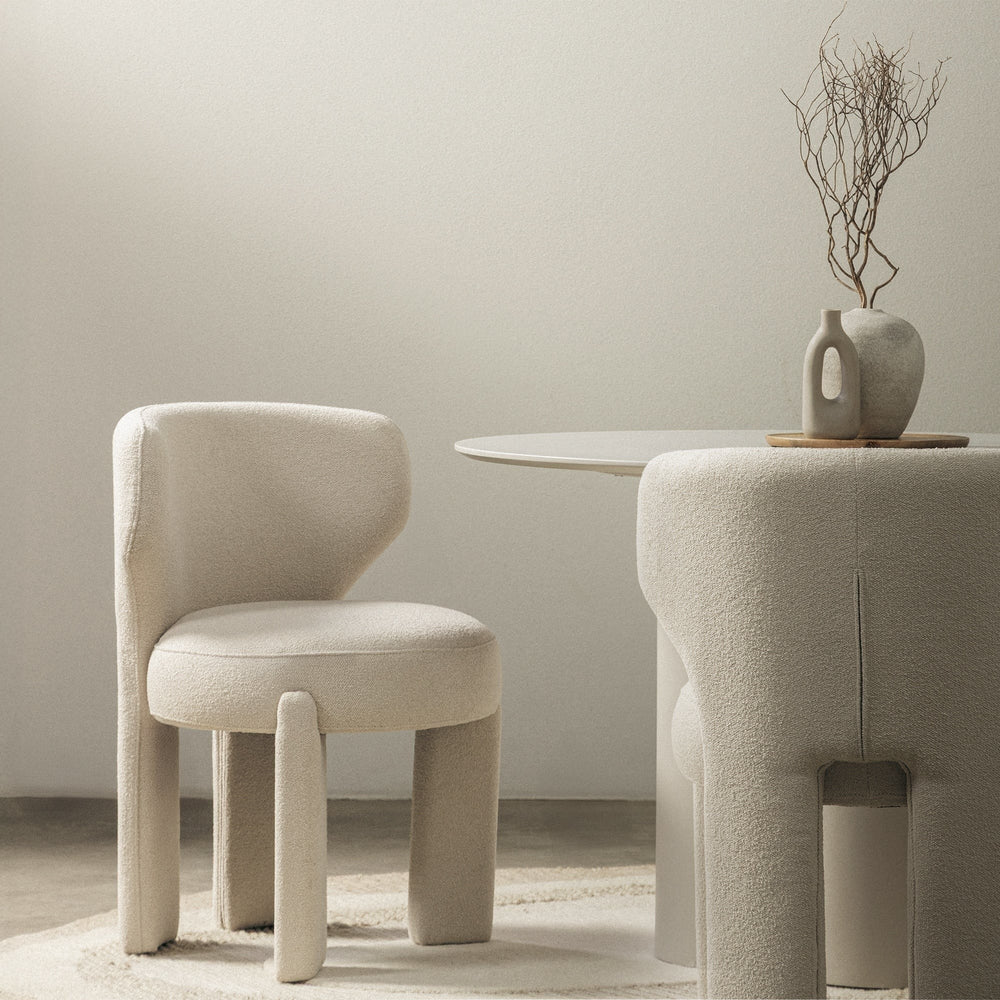 Chair DIAMON, boucle, cream, rounded