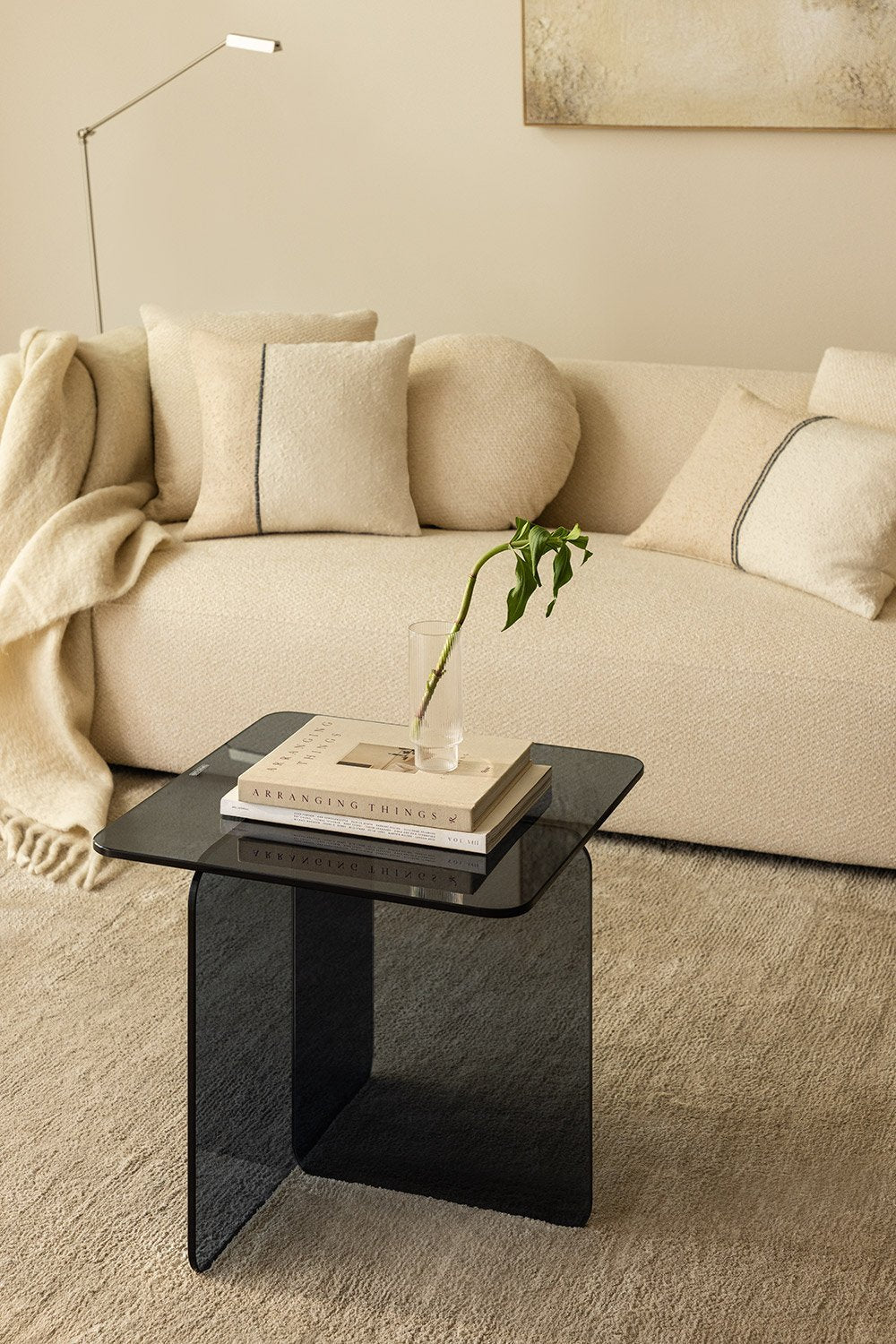 Side table ELIVA, black glass, 50x50 cm