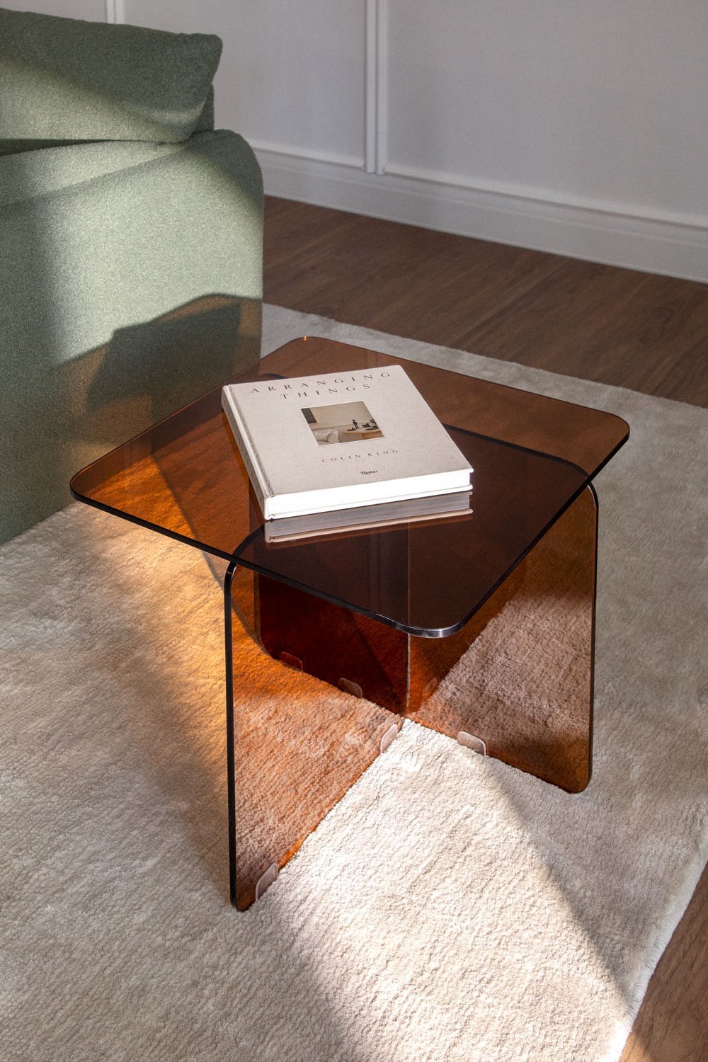 Side table ELIVA, brown glass, 50x50 cm