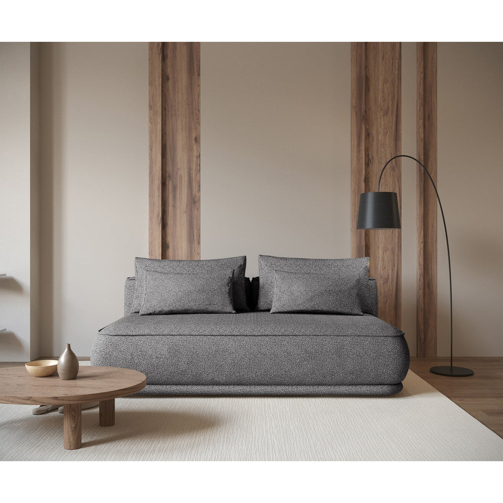 Sofa-lova LINVERA, pilka bouclė tamsiame fone