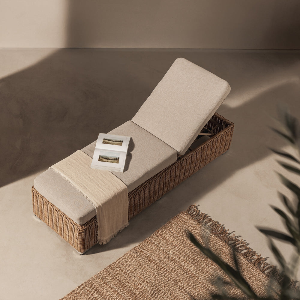Outdoor sun lounger TRESOR, synthetic rattan, sand