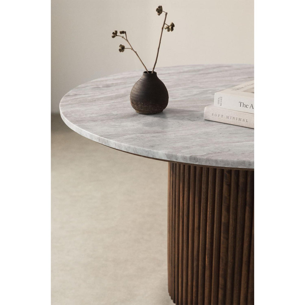 Apvalus valgomasis stalas ZELDA iš marmuro ir mango medienos (Ø120 cm)
