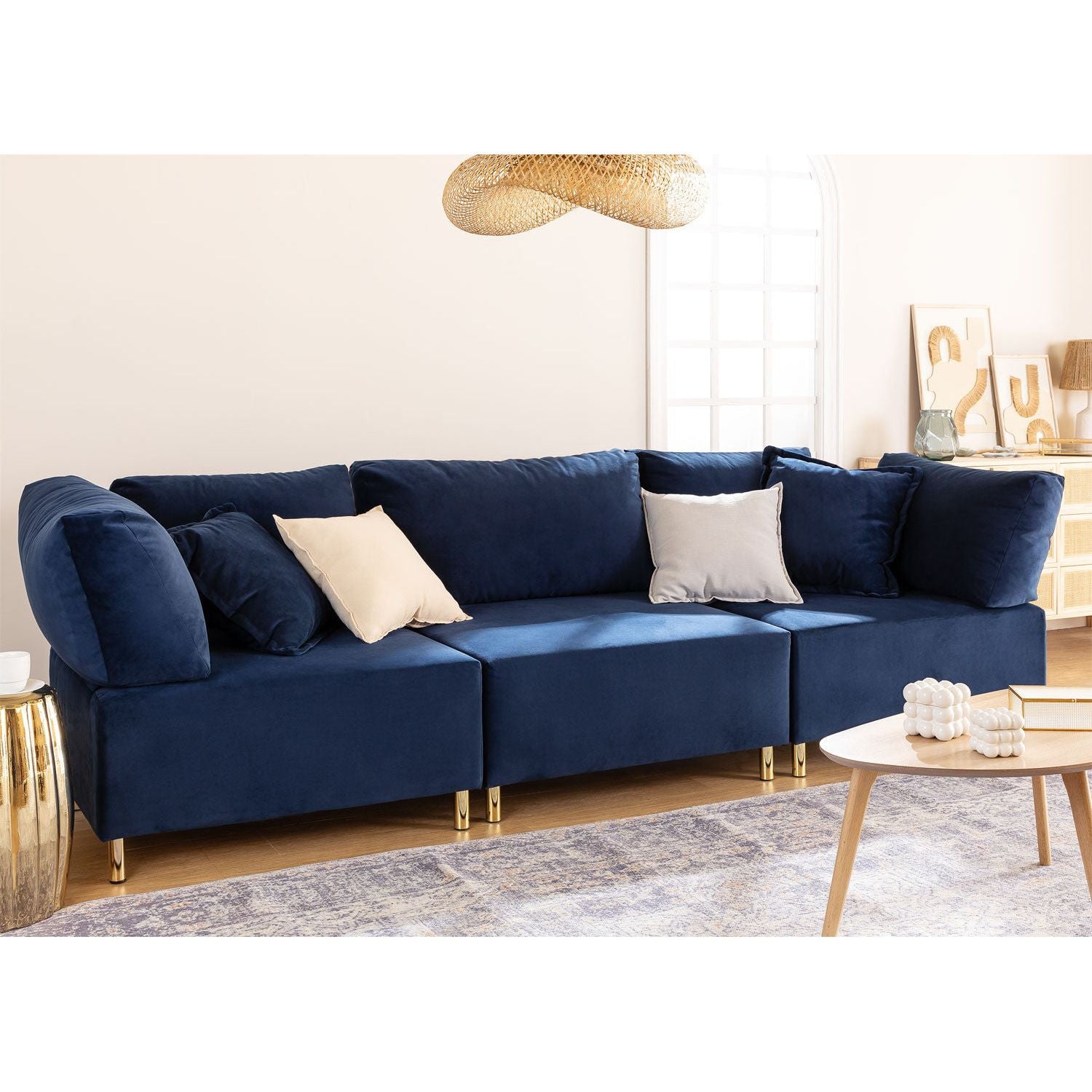Modulinė sofa KATA, aksomas, mėlyna spalva