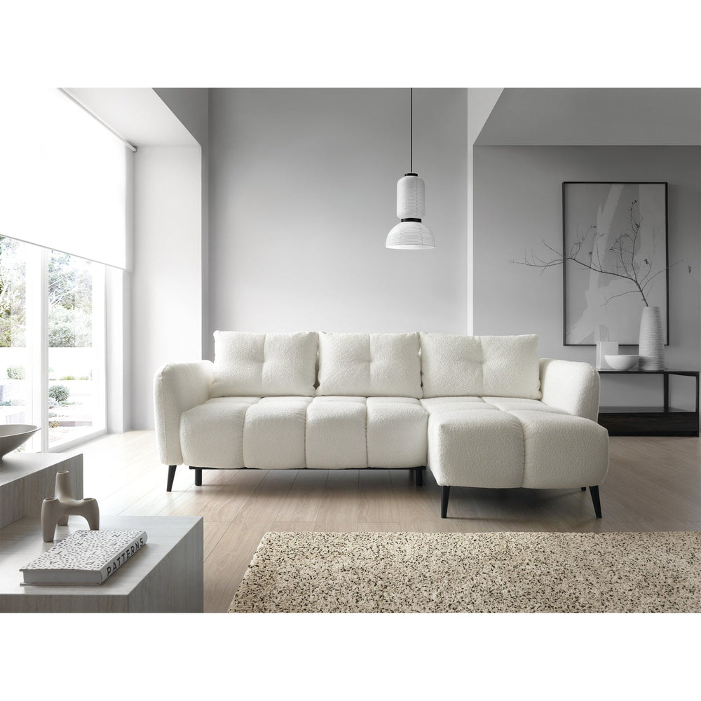 Kampinė sofa RIONACH, kreminė, dešinė – trijų ketvirčių vaizdas