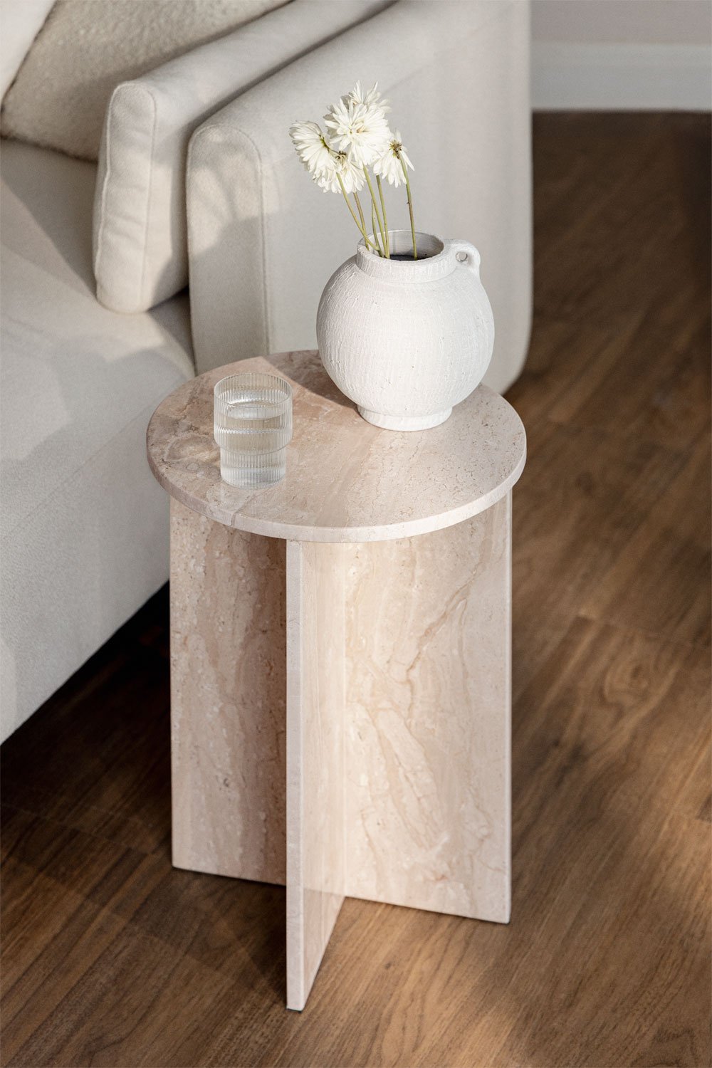 Apvalus marmurinis staliukas MENZIA, Ø35 cm, šiltas marmuras