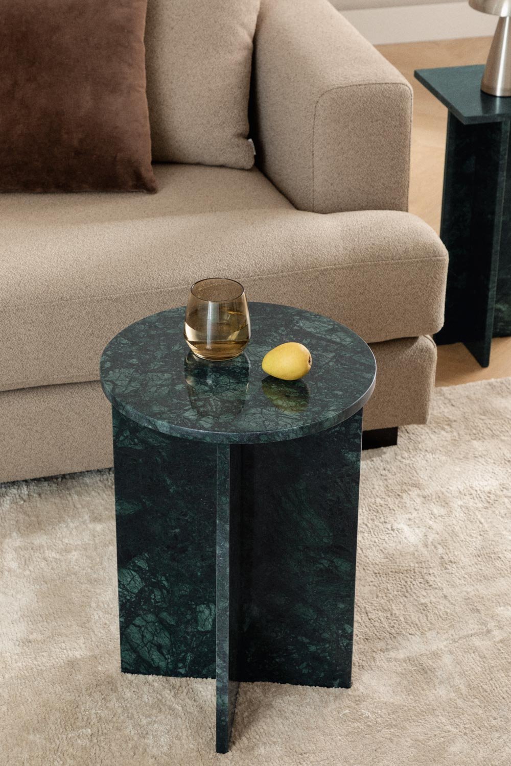 Apvalus marmurinis staliukas MENZIA, Ø35 cm, žalias marmuras