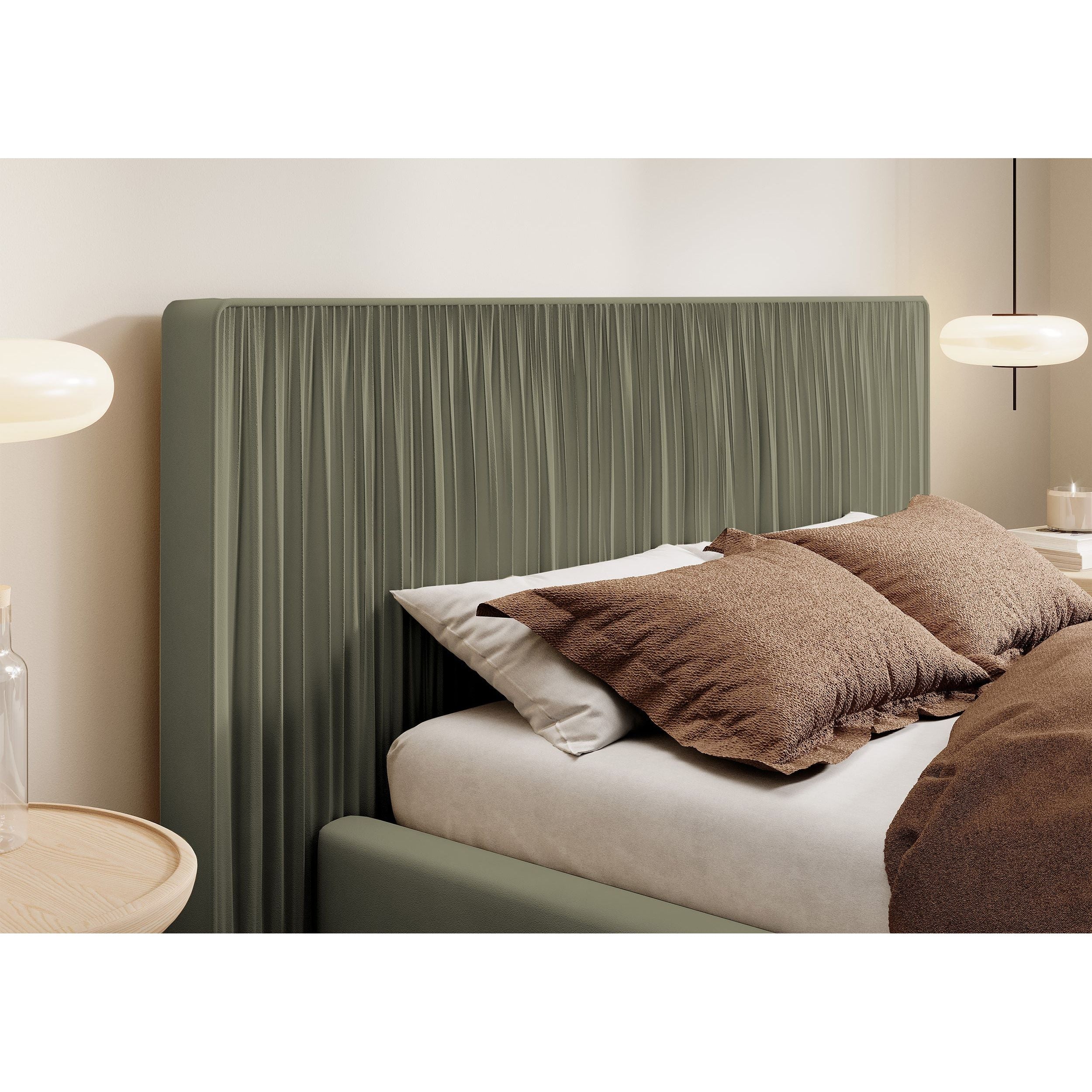 Minkšta lova 180x200 cm TAILE, alyvuogių spalva, su patalynės dėže