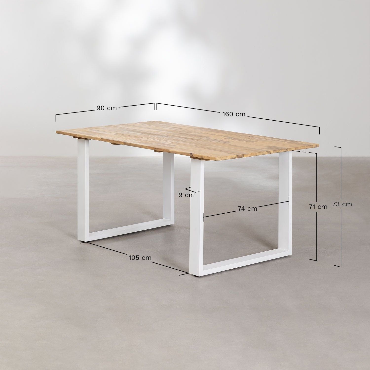 Lauko stalas MONICA, akacijos mediena, baltos kojos, 160x90 cm