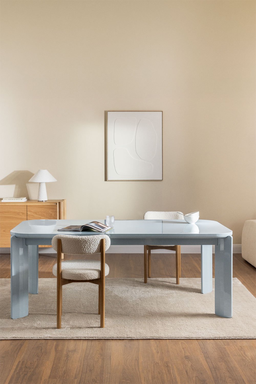 Valgomojo stalas GINERIA 200x100 cm, miglos mėlynumo spalvos