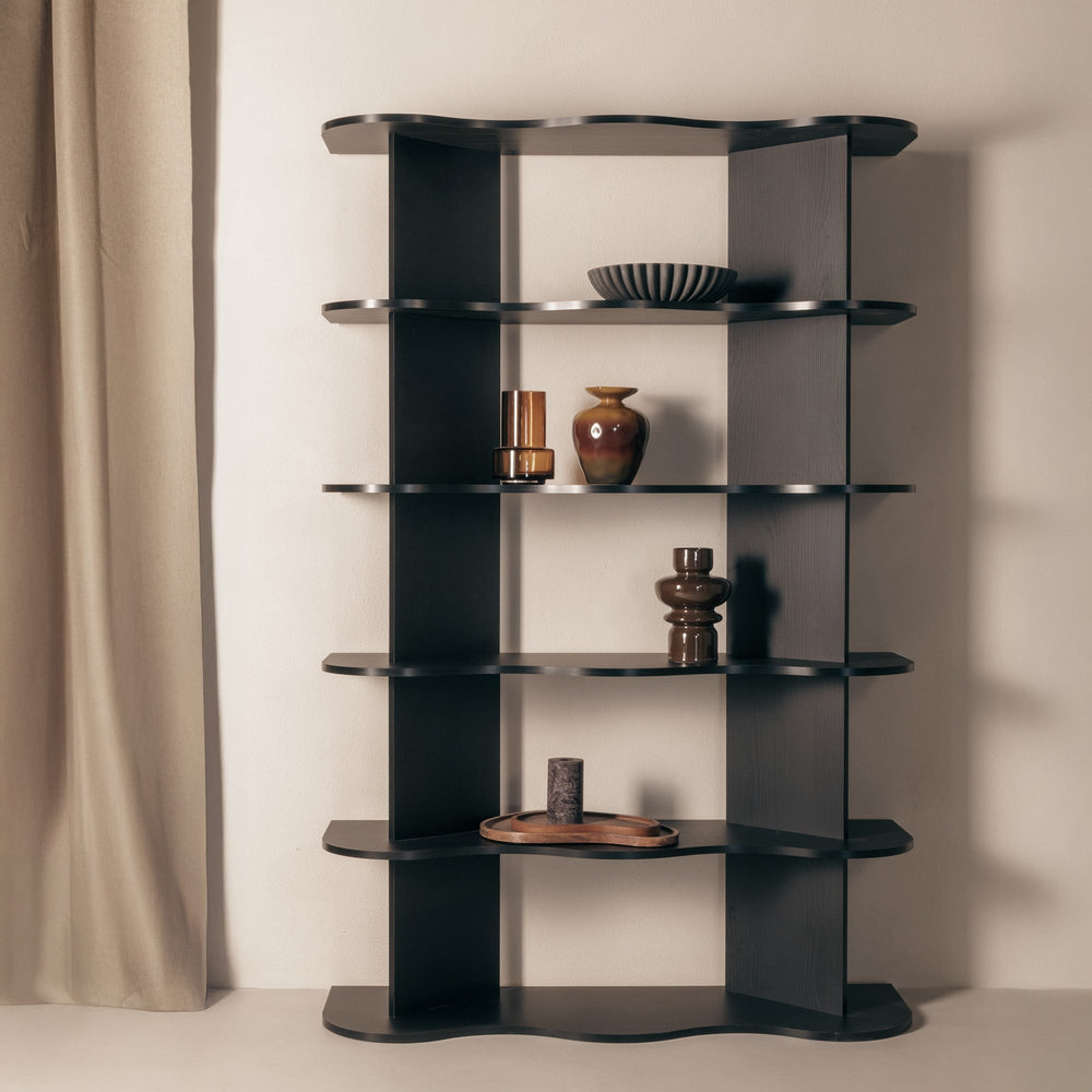 Shelving unit SELENE, tall, black, wavy