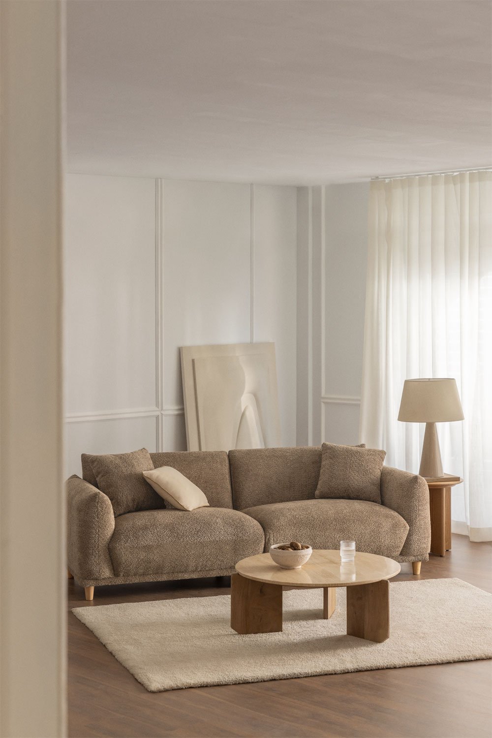 Trivietė sofa ERICK iš boucle audinio, šokolado