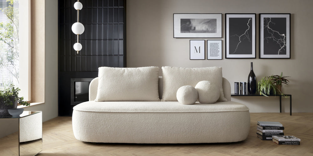 Sofa lova BELLA, kreminis bouclé