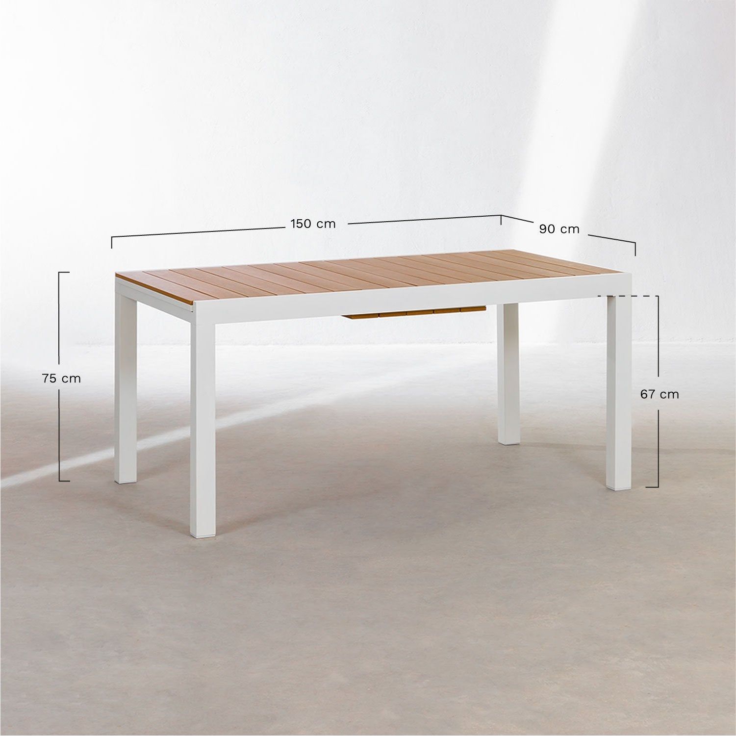 Lauko stalas SAURA, prailginamas, aliuminis, balta spalva, 150-197x90 cm