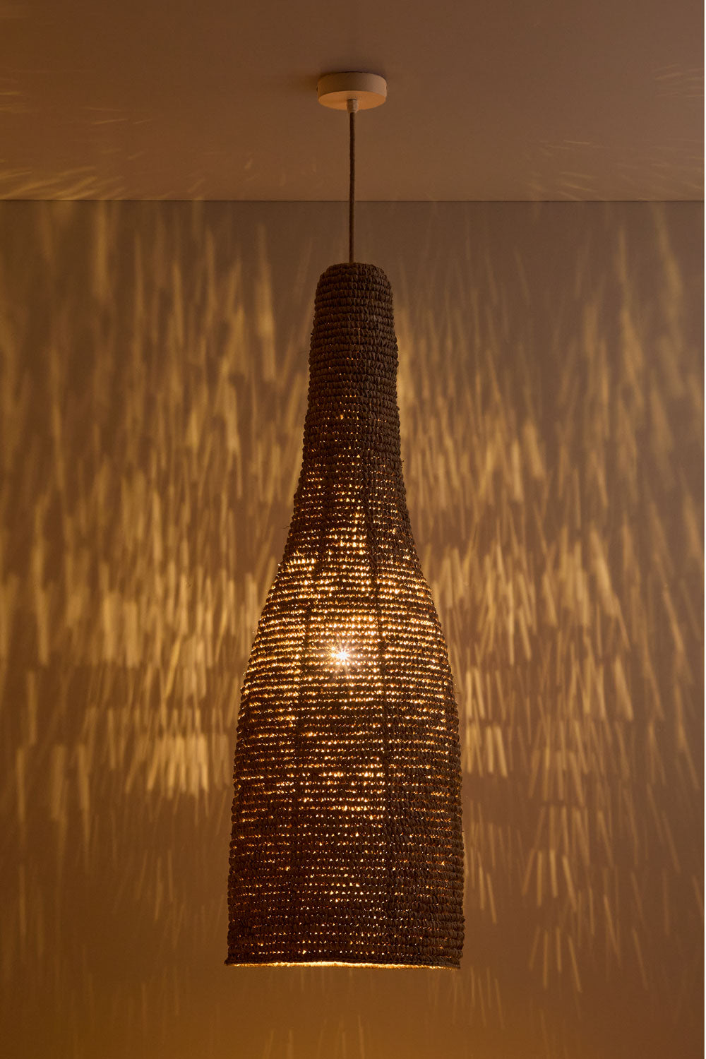 RATTAN lamp, natural and white, 105 cm