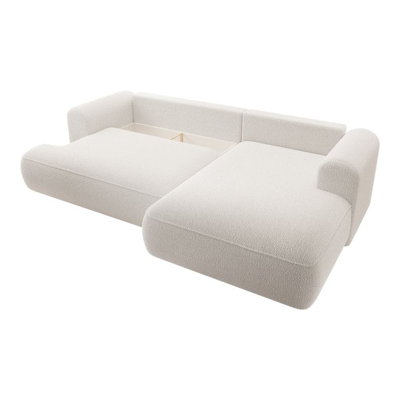 Kampinė sofa OVO,  dešinė pusė, kreminė spalvos, su miegamąja funkcija, boucle audinys