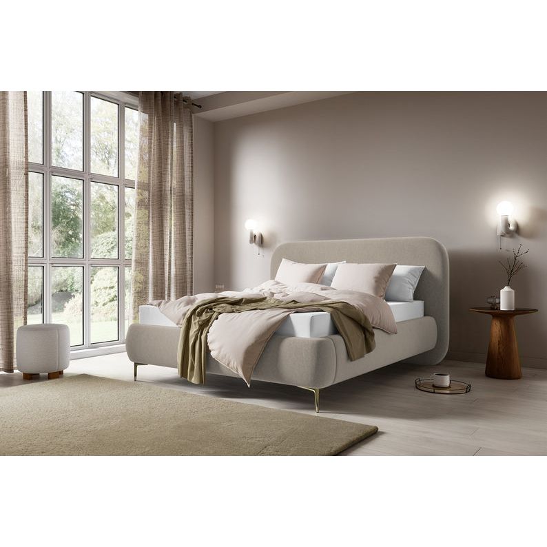 Minkšta lova MONNO, 160x200 cm., smėlio spalva, lengvai valomas veliūrinis audinys