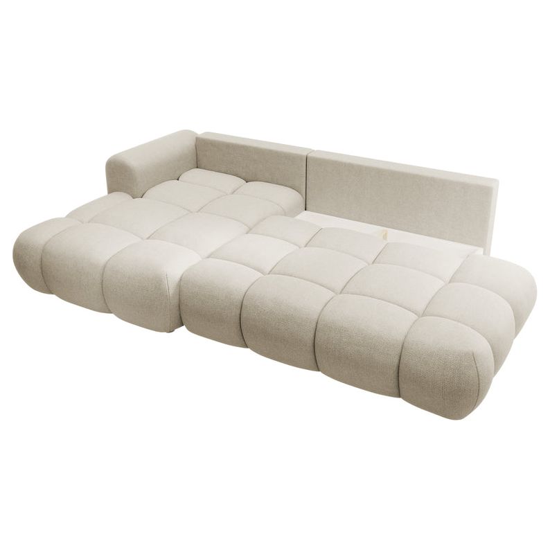 Kampinė sofa OMBO, kairė pusė, pilkai smėlio spalvos, su miegamąja funkcija