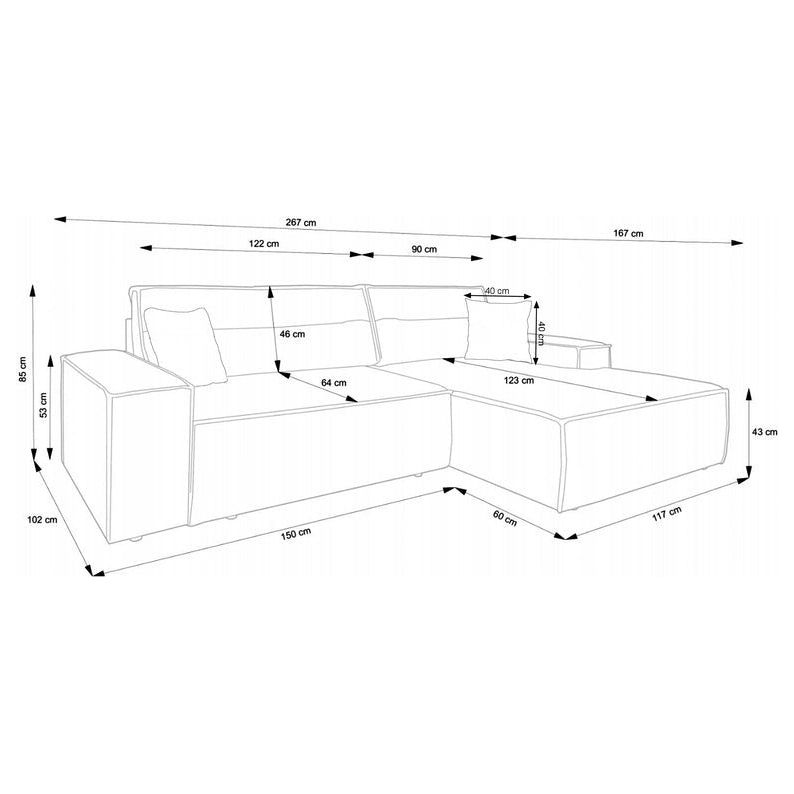 Kampinė sofa FARESE, kairė pusė, rudos spalvos, su miegamąja funkcija, boucle audinys