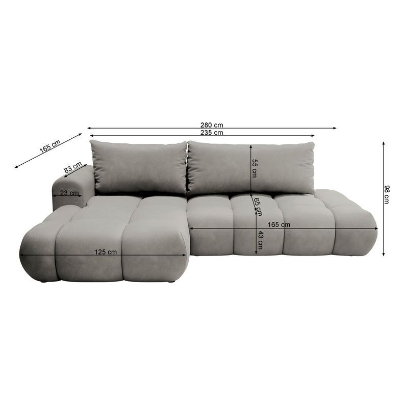 Kampinė sofa OMBO, dešinė pusė, tamsiai pilkos spalvos, su miegamąja funkcija