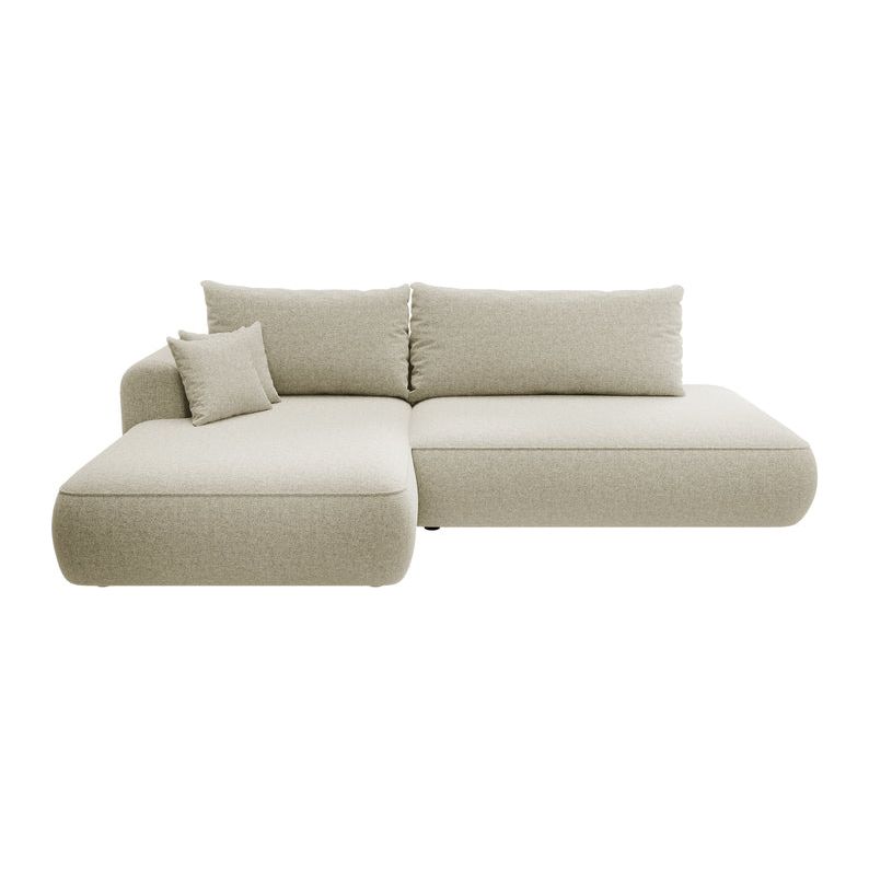Kampinė sofa FOGA, kairė pusė, šviesi smėlio spalva, su miegamąja funkcija