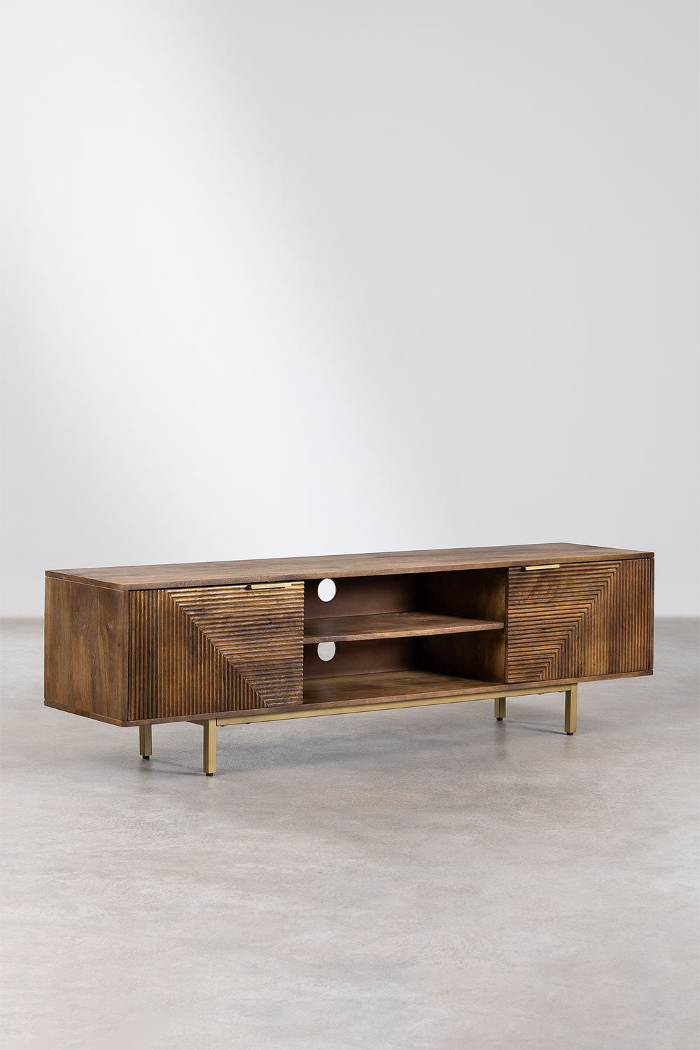 TV spintelė BORKU XL, mango medis, žalvario detalės 180 cm