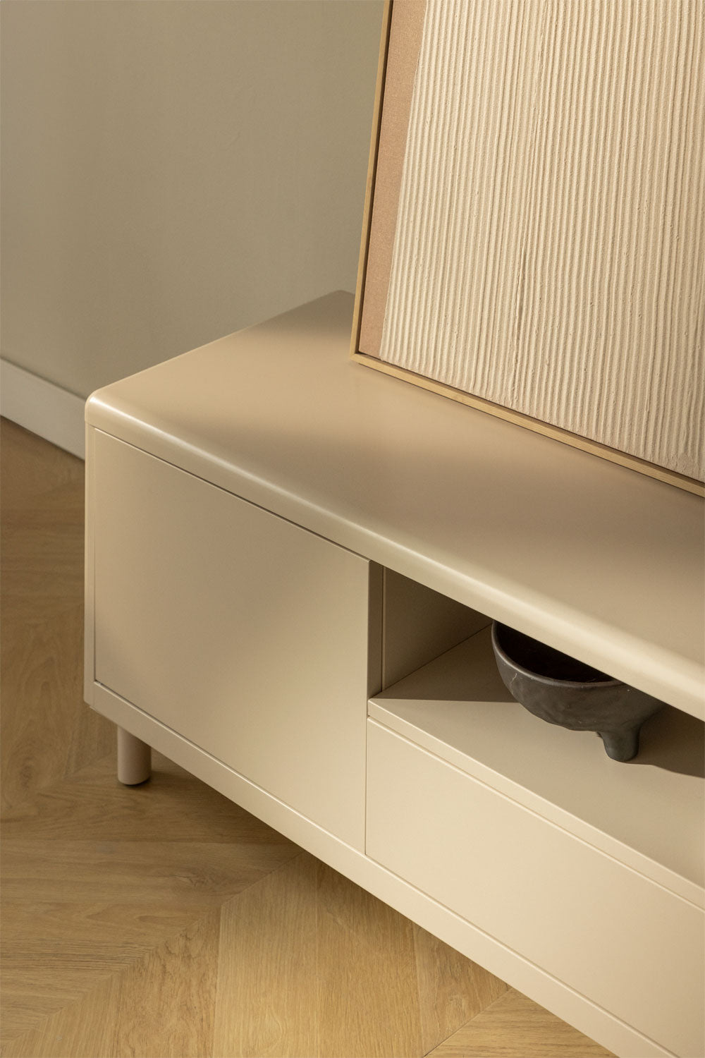 TV stand MIGARO, 180 cm, steel frame, light color