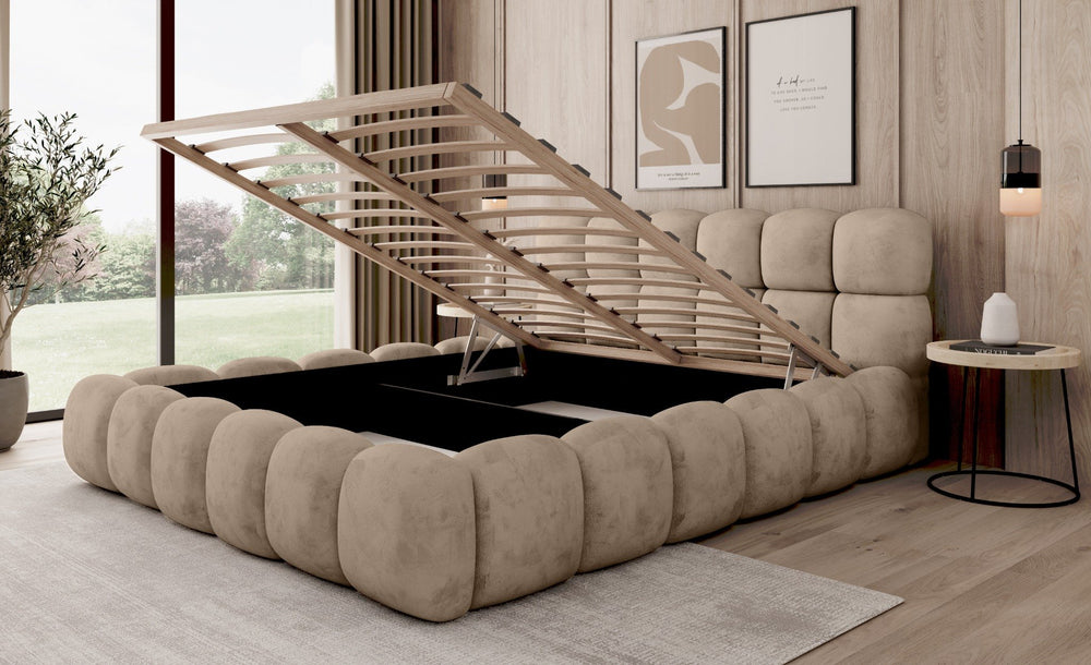 Miegamojo lova JASMIJA, šviesiai smėlio aphrodite