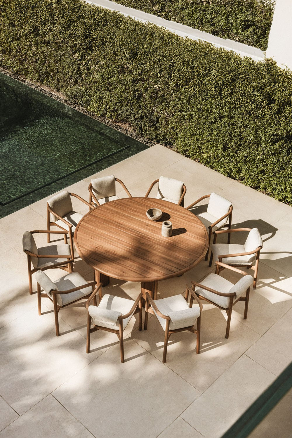 Large ELMINA set, ten seats, acacia brown