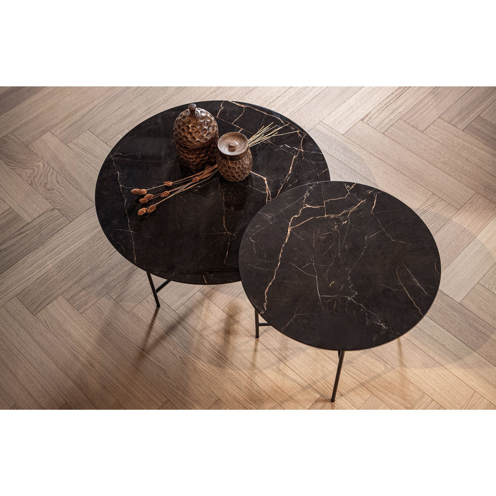 "VIDA" kavos staliukas su marmuro imitacija, 48xØ60 cm, juoda, metalas/porcelianas