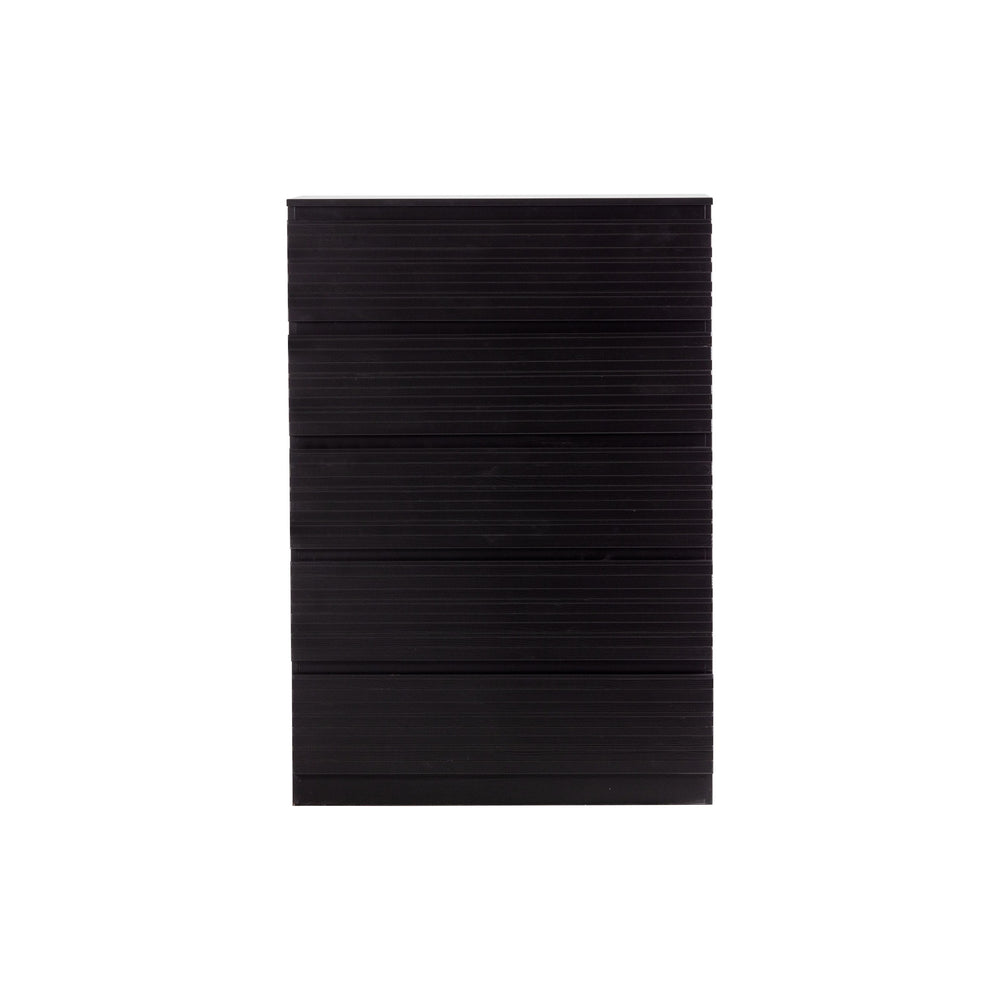 Komoda "JENTE" su 5 stalčiais, 120x83x46 cm juoda spalva, mediena (FSC)