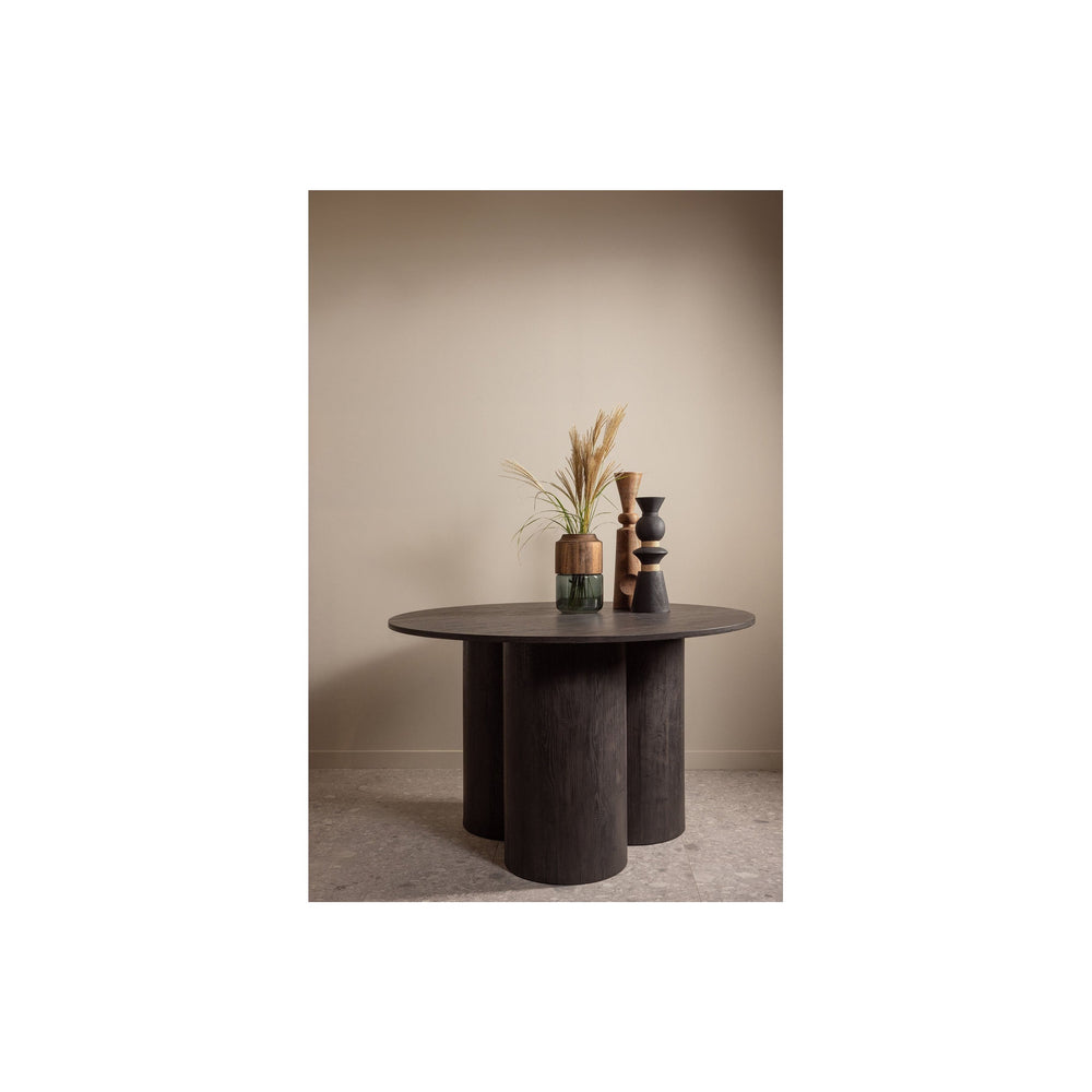 OONA apvalus valgomojo stalas su žaismingu 3 kojų dizainu, tamsiai ruda spalva, Ø120cm