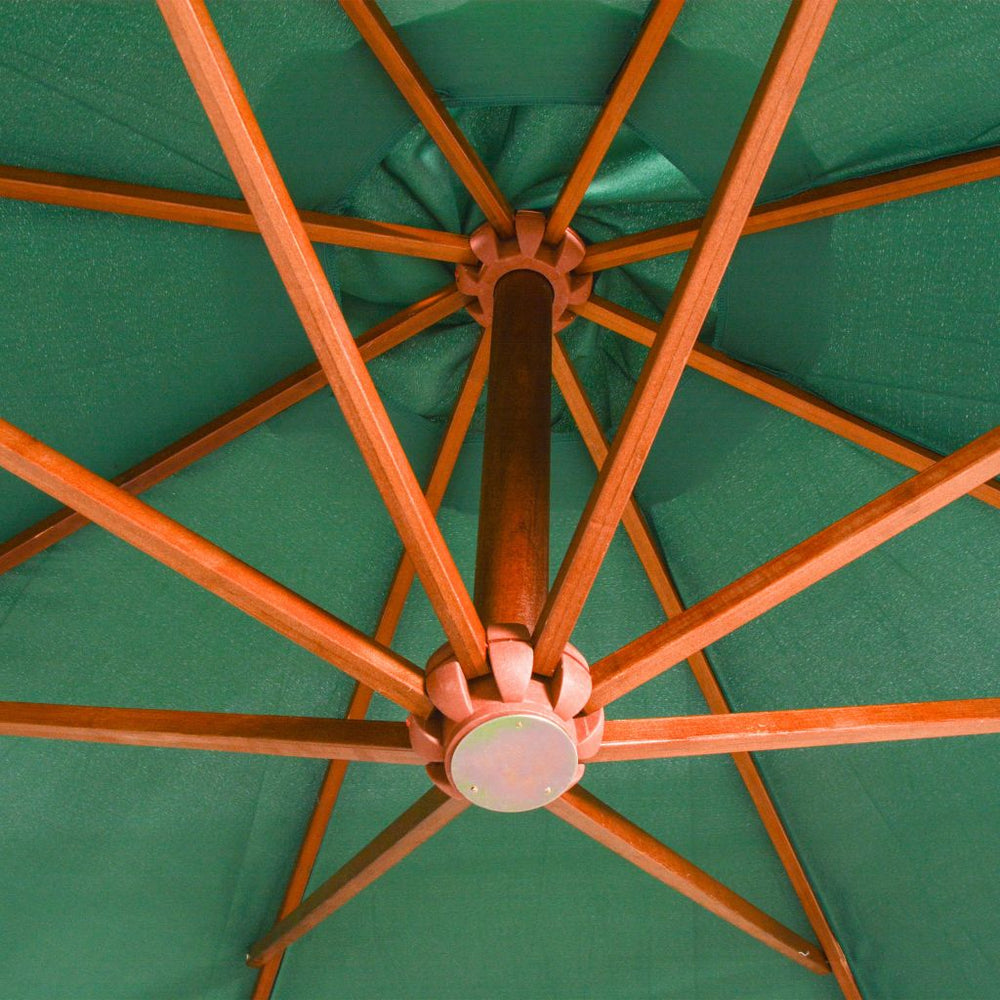 Pakabinamas skėtis nuo saulės, 350cm, medinis kotas, žalias