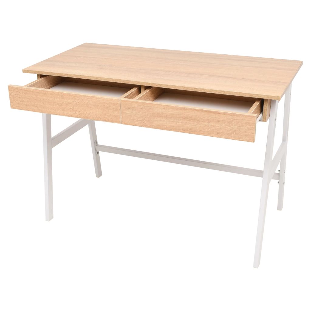 Rašomasis stalas, 110x55x75 cm, balta ir ąžuolo spalva
