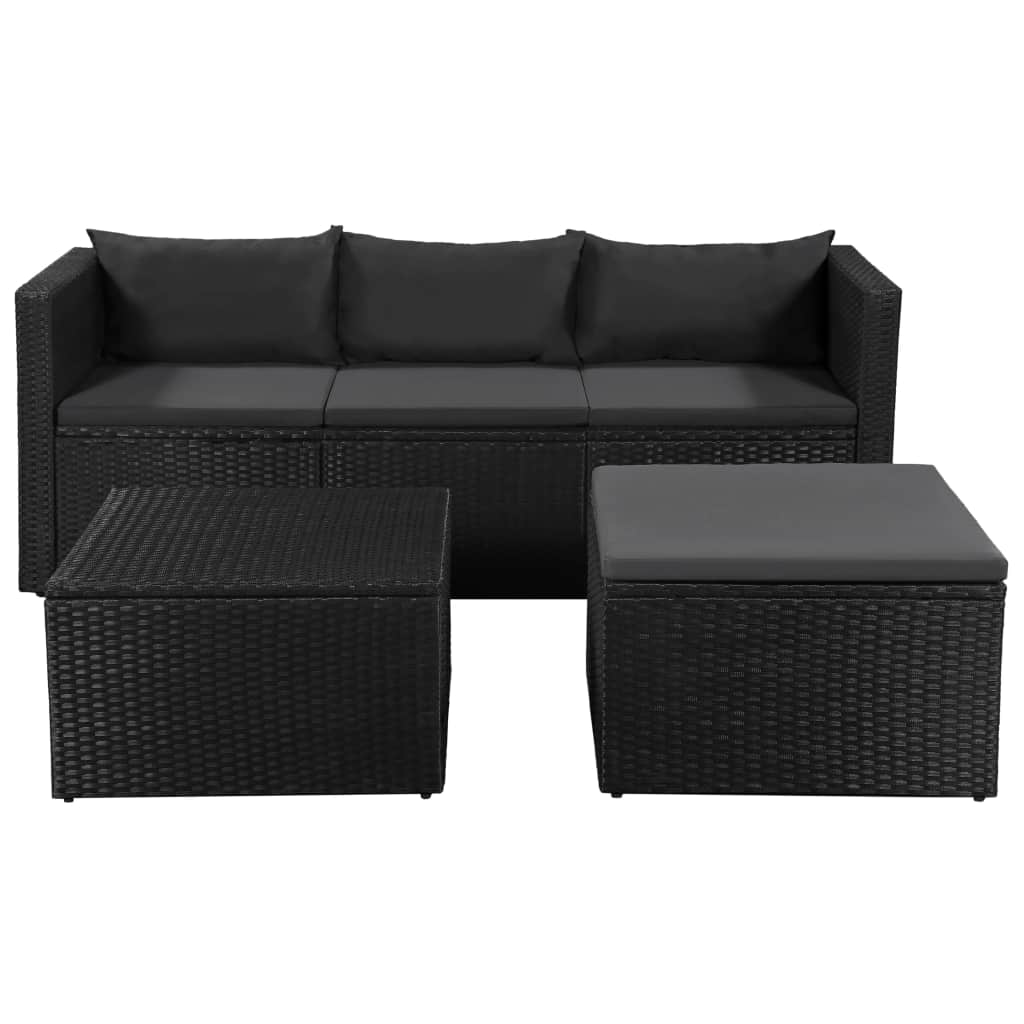 Sodo poilsio baldų kompl., 3d., juodas ir pilkas, poliratanas