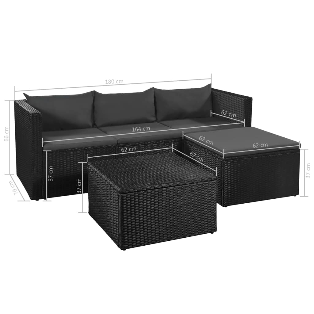 Sodo poilsio baldų kompl., 3d., juodas ir pilkas, poliratanas